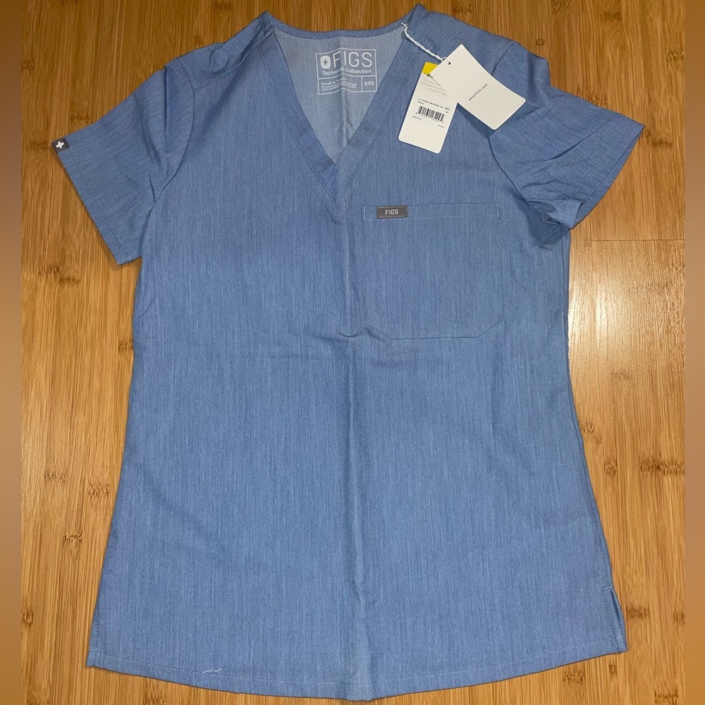 Figs Women’s Catarina One Pocket Scrub Top Blue Graphite XXS NWT